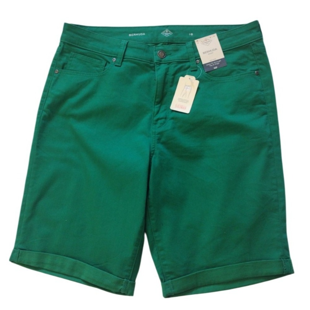 St John's Bay Bermuda Shorts Woman 16 Lush Meadow Green Mid‎ Rise Cuffed Legs